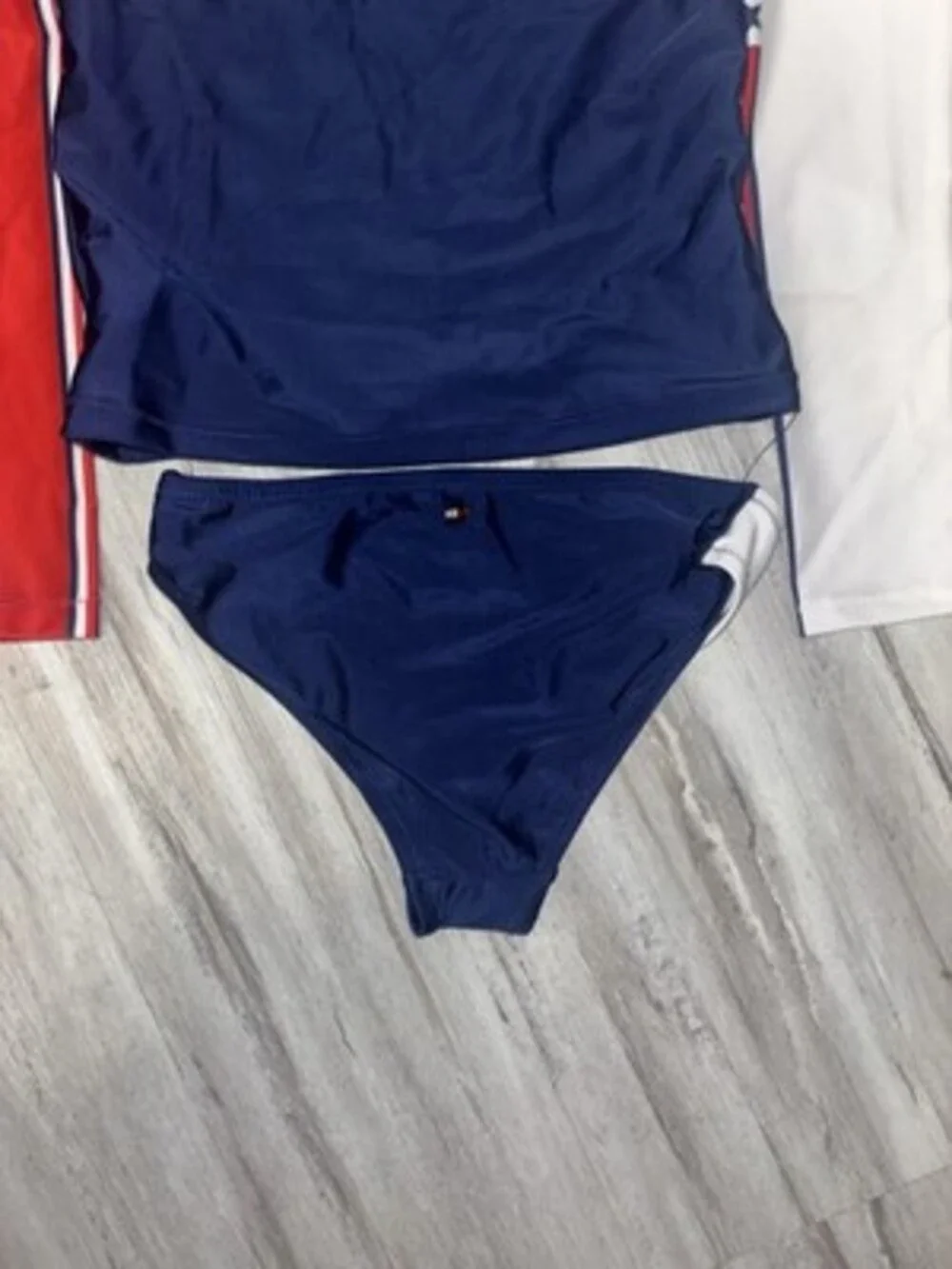 Tommy Hilfiger Girls Stripe Red White Blue 2 Piece Swimsuit Small/7 Bikini New